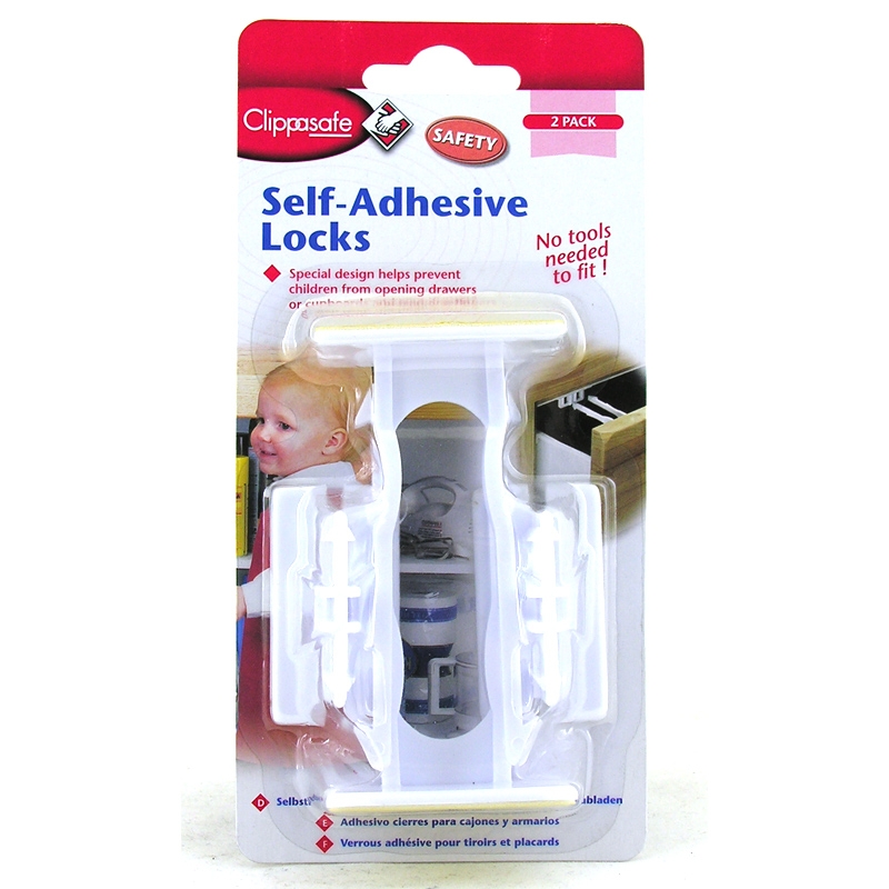 Clippasafe – Self Adhesive Locks 2 Pack – White – Plastic