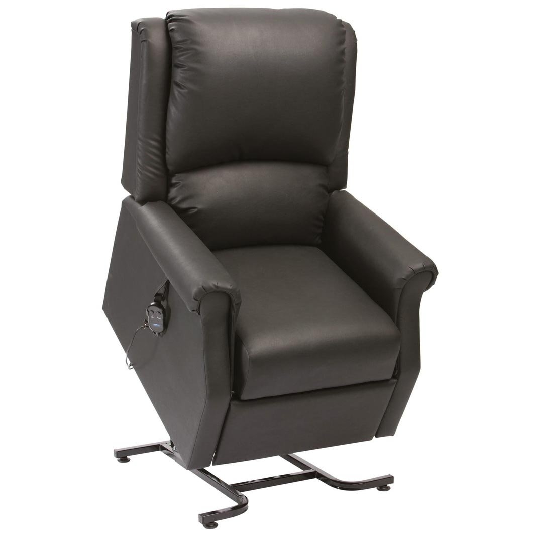 Chicago Single Motor Anti-Microbial PVC Fabric Rise Recliner Chair – Black Chicago