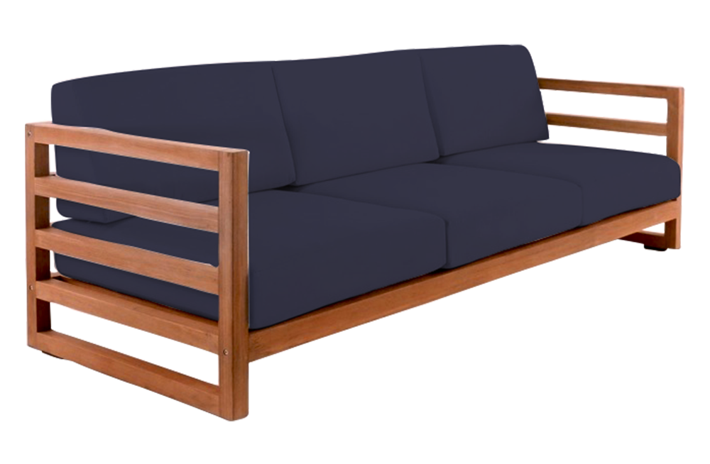 Outdoor Wooden 3 Seater Sofa Garden Furniture, Teak Colour / Blue – Furnishop