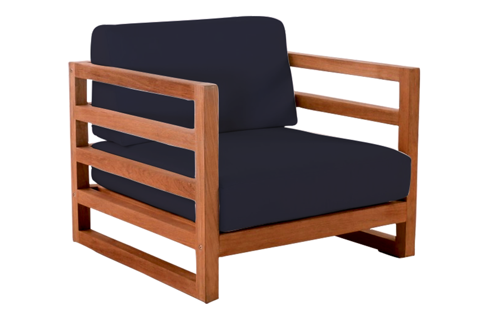 Outdoor Wooden Single Seater Sofa Garden Furniture, Teak Colour / Blue – Furnishop