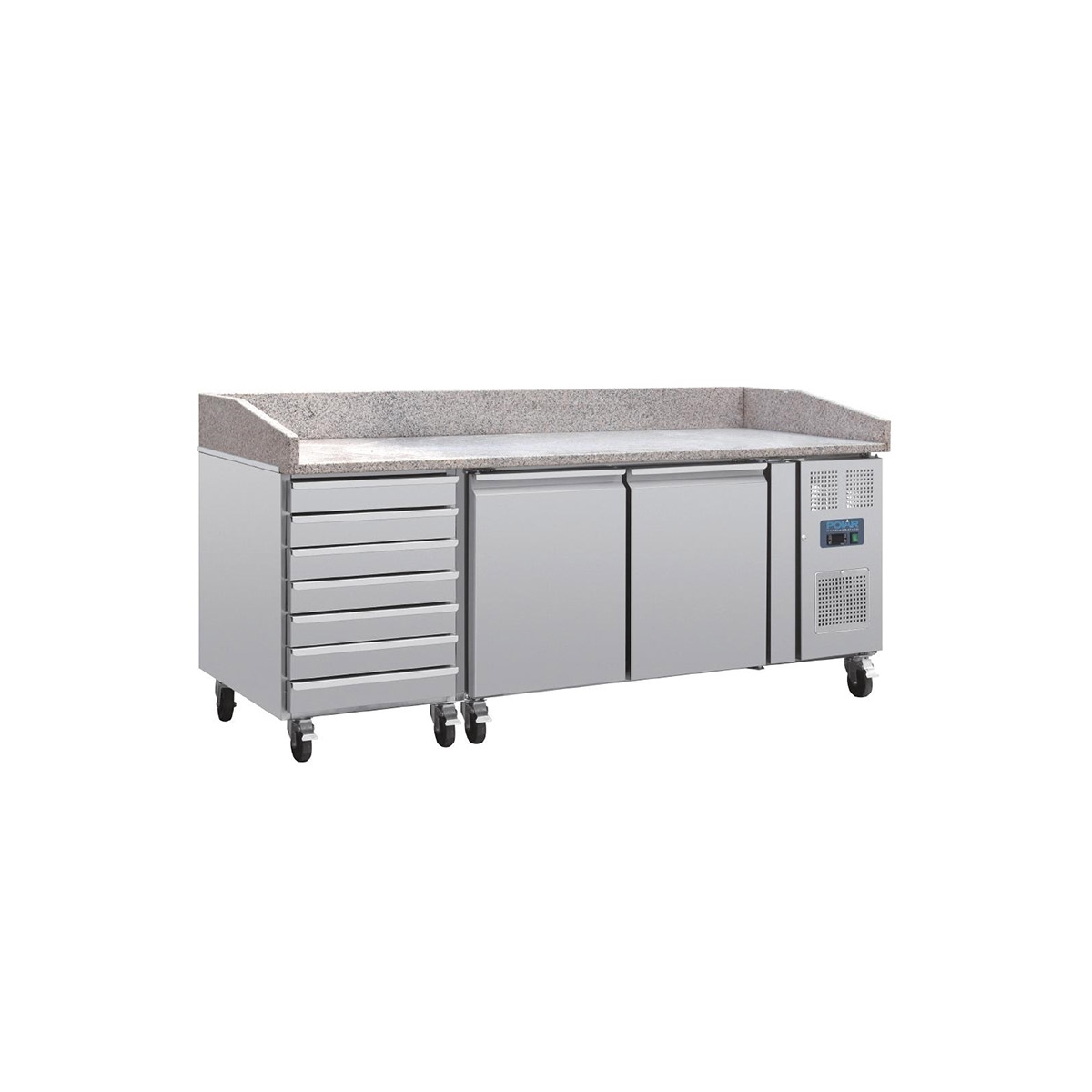 Polar U-Series Double Door Pizza Counter with Marble Top and Dough Drawers 290Ltr