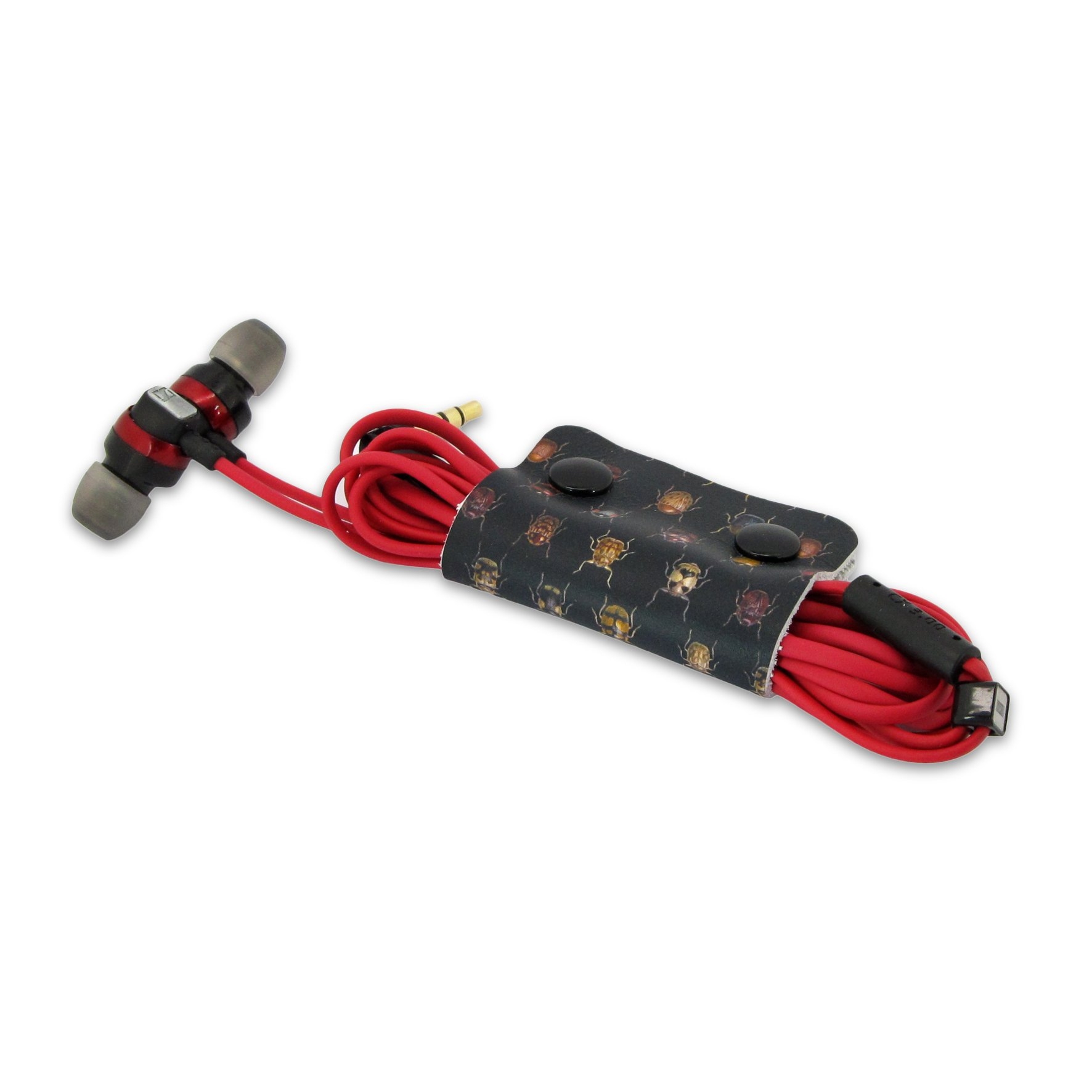 Leather Cable Tidy / Headphone Holder: Classic Wrap – Insects / 1 Single Cable Tidy / Multicolour