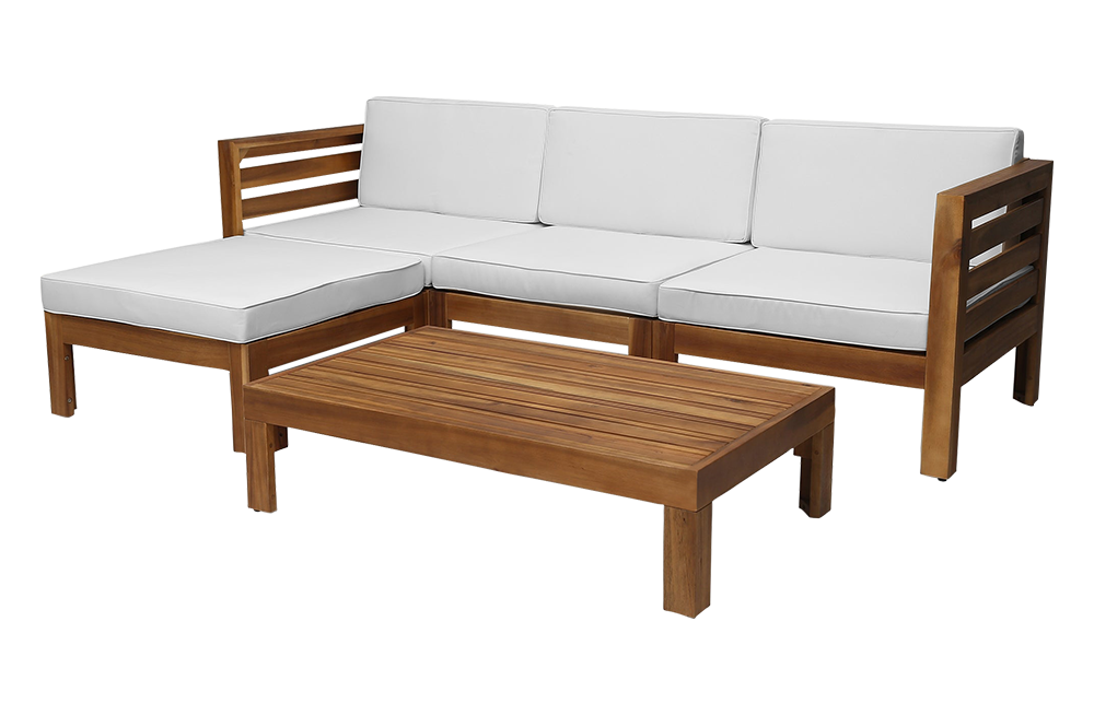 Furnishop Outdoor Wooden 3 Seater Sofa Garden Furniture, Teak Colour / White – Furnishop