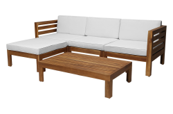 Furnishop Outdoor Wooden 3 Seater Sofa Garden Furniture, Teak Colour / White – Furnishop