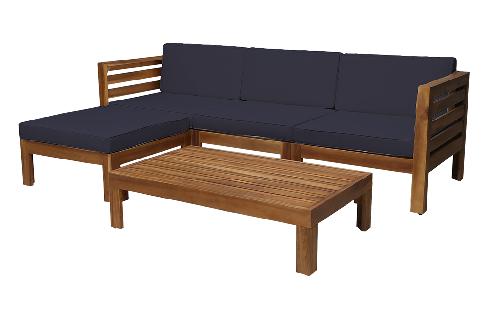 Furnishop Outdoor Wooden 3 Seater Sofa Garden Furniture, Teak Colour / Blue – Furnishop