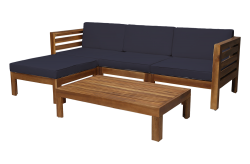 Furnishop Outdoor Wooden 3 Seater Sofa Garden Furniture, Teak Colour / Blue – Furnishop