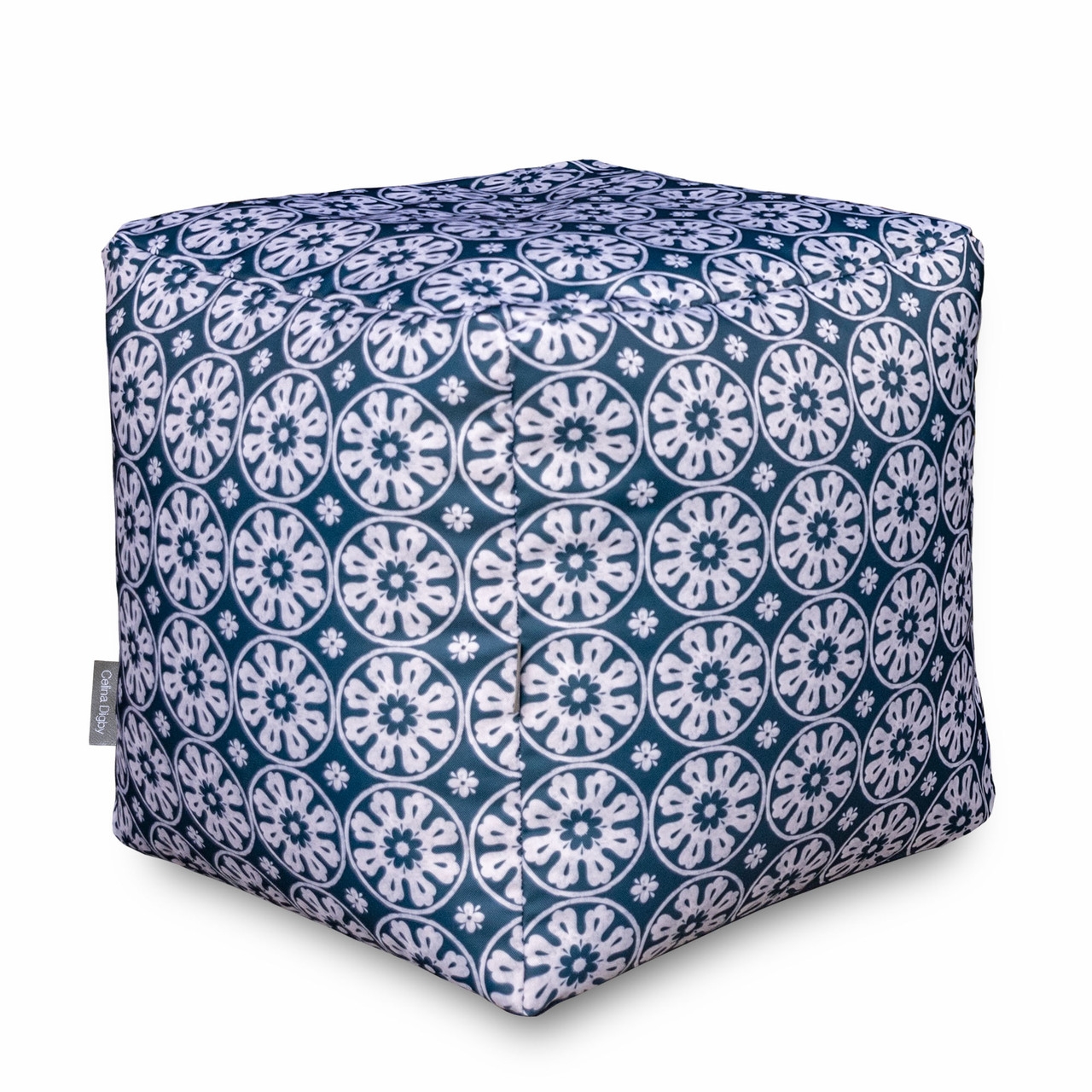 Celina Digby Luxury Water Resistant Garden Cube Pouffe – Casablanca Navy