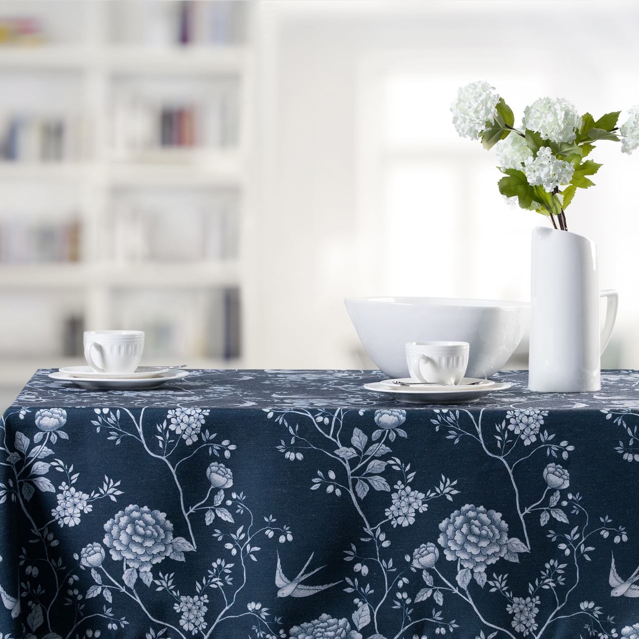 Celina Digby Luxury Eco-Friendly Recycled Linen-Like Fabric Tablecloth – Cecylia Navy Available in 6 Sizes 140 x 140cm