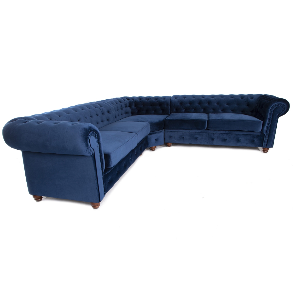 Chesterfield Plush Fabric 5 Seater Corner Sofa – Blue – The Online Sofa Shop