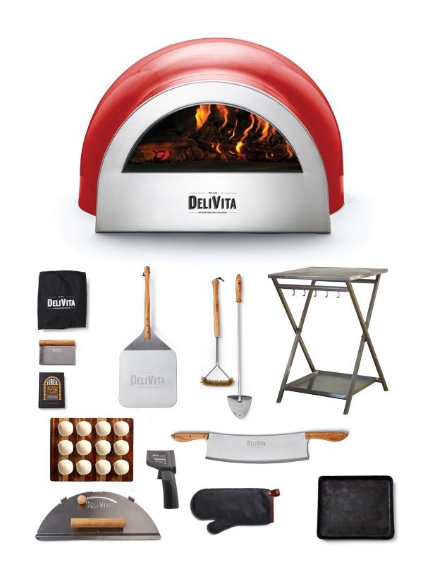 DeliVita Outdoor Traditional Wood-fired Oven – Chilli Red – Total Package Bundle – Outdoor Pizza Oven – Forno Boutique