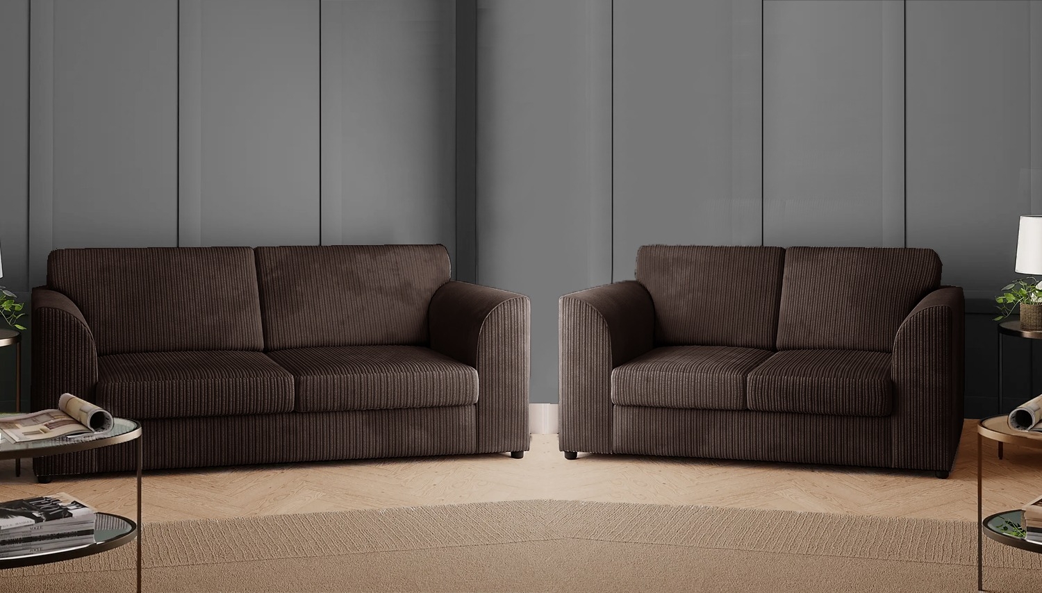 Oxford Full Jumbo Cord Sofa Set – Fullback – Chocolate – The Online Sofa Shop