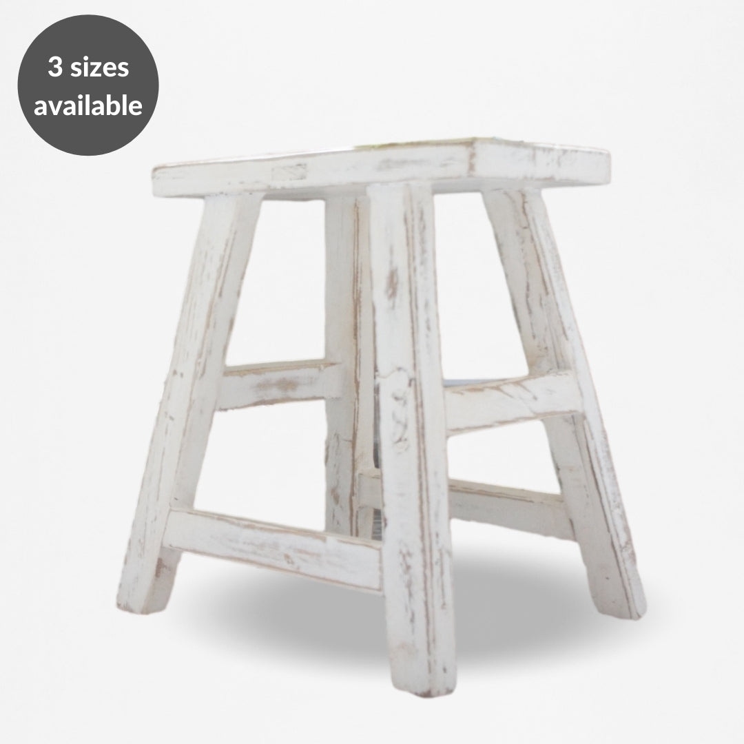 White Wash Antique Rustic Stool, 40cm – Milking Stools – Acumen Collection