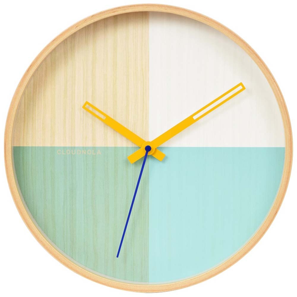 Cloudnola – Flor Wall Clock – Green – Cream / Pale Blue / Yellow – Steel / Polyvinyl Chloride –