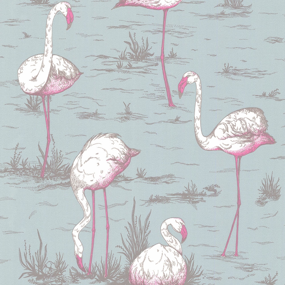 Cole and Son – New Contemporary Flamingos 66/6044 Wallpaper – Blue / White / Pink – Non-Woven – 53cm