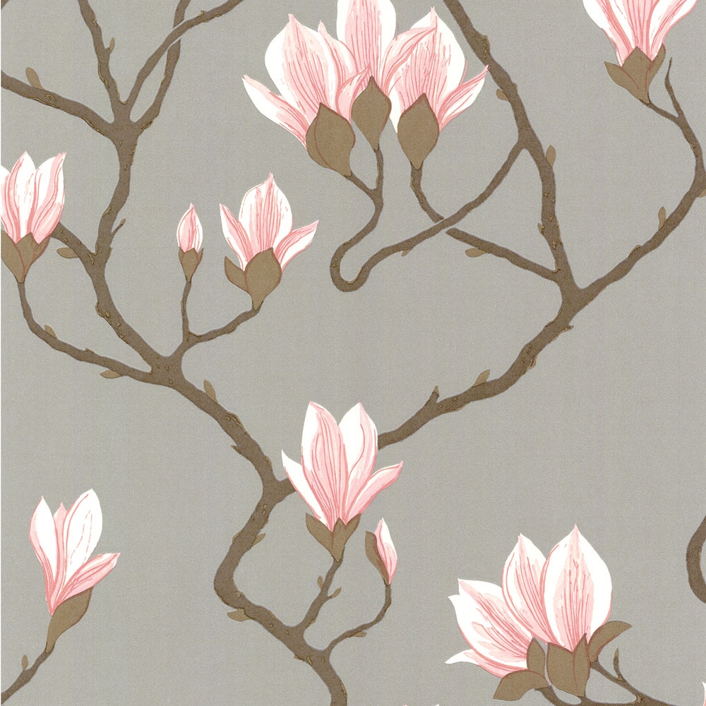 Cole and Son – New Contemporary Magnolia 72/3010 Wallpaper – Grey / Pink – Non-Woven – 53cm