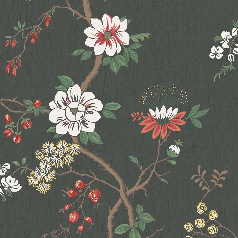 Cole and Son – Botanical Camellia 115/8026 Wallpaper – Black / Green – Non-Woven – 52cm