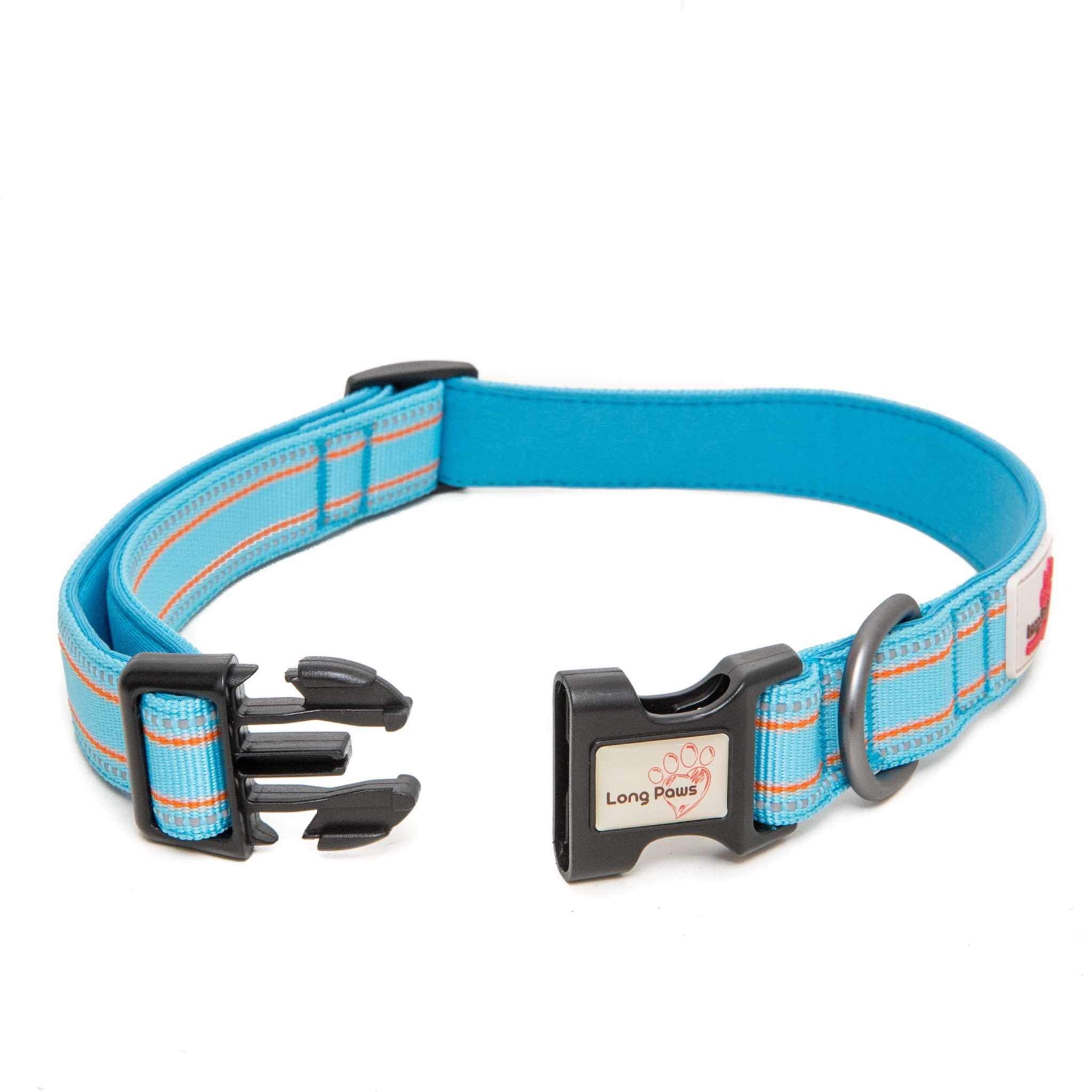 Long Paws Comfort Padded Dog Collar – Reflective Dog Collar UK XS – Light Blue – Unisex – Long Paws UK