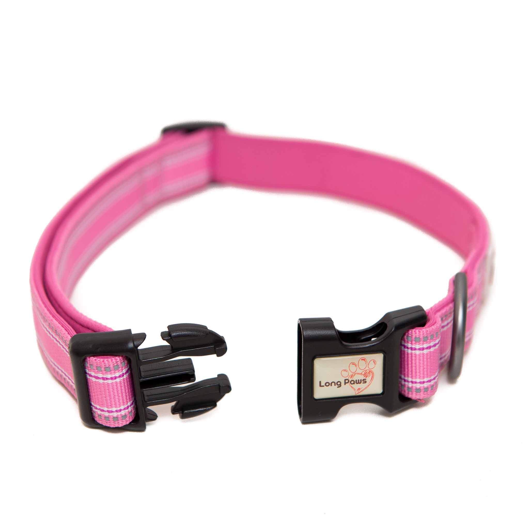 Long Paws Comfort Padded Dog Collar – Reflective Dog Collar UK M – Pink – Unisex – Long Paws UK