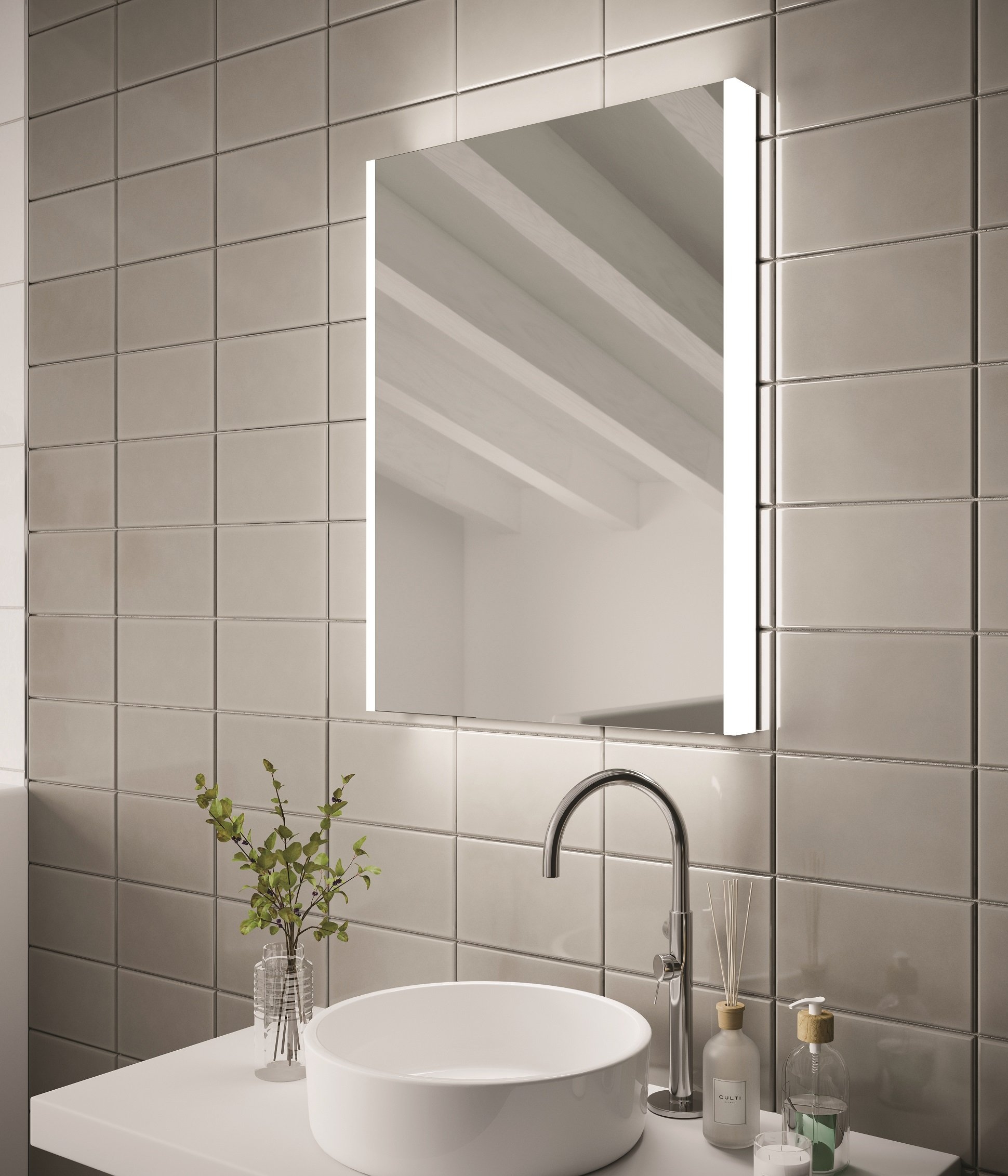 HiB Connect – Rectangular LED Illuminated Bathroom Mirror – Connect 50: H70 x W50 x D6cm – HiB LED Illuminated Bathroom Mirrors – Stylishly