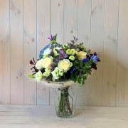 Cream and Blue Flower Bouquet in Vase Standard – Blooming Amazing