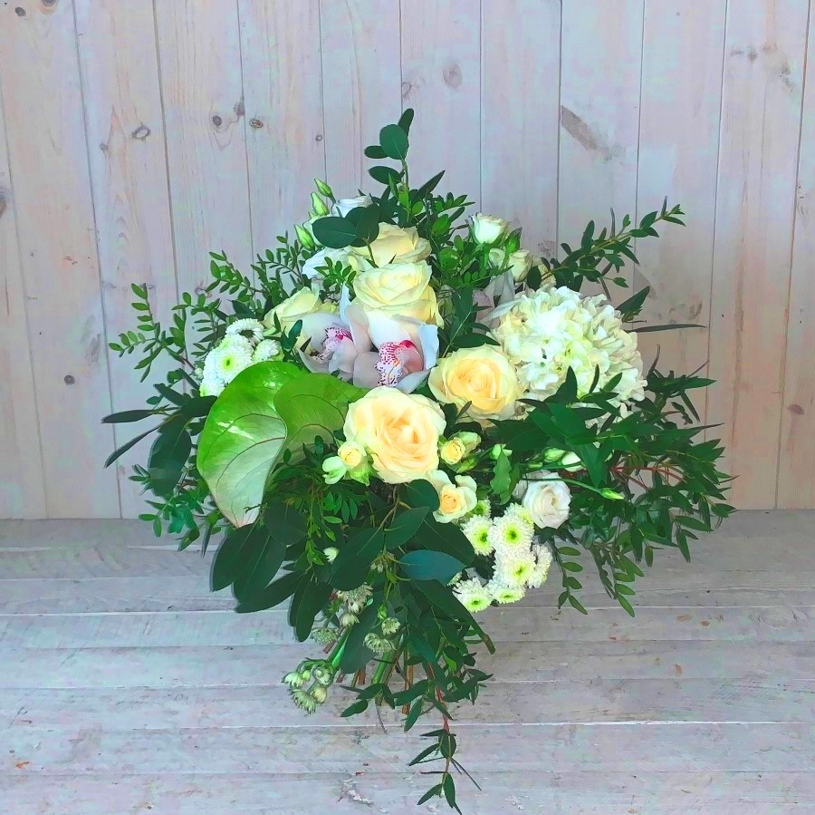 Creams Greens and Whites Bouquet Medium (as displayed) – Blooming Amazing