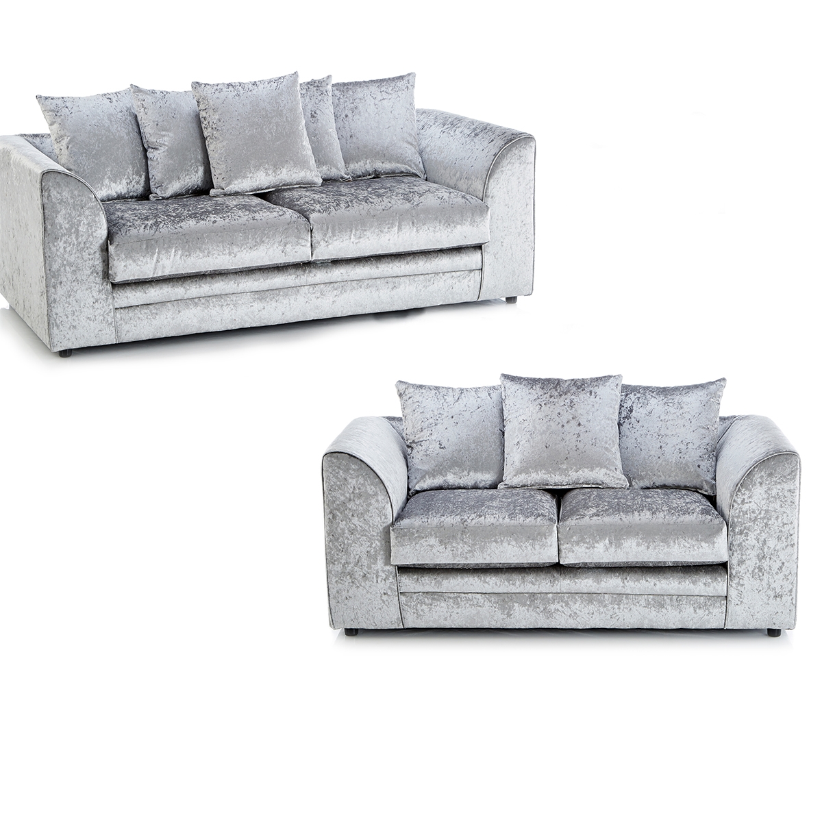 Crystal Crushed Velvet 3 + 2 Sofa Suite – Silver – The Online Sofa Shop