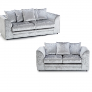 Crystal Crushed Velvet 3 + 2 Sofa Suite – Silver – The Online Sofa Shop