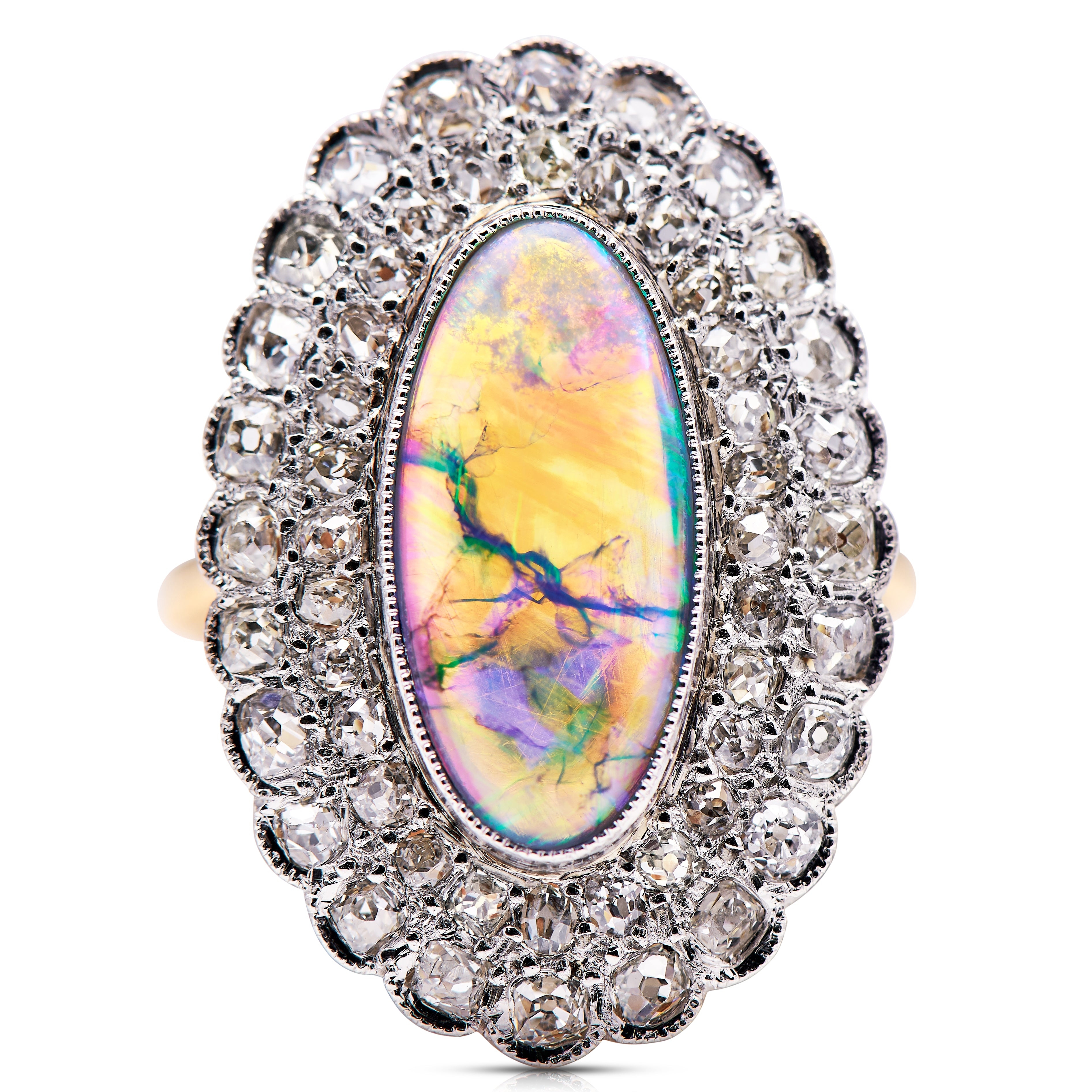 Art Deco | Crystal Opal and Diamond Cocktail Ring – Vintage Ring – Antique Ring Boutique