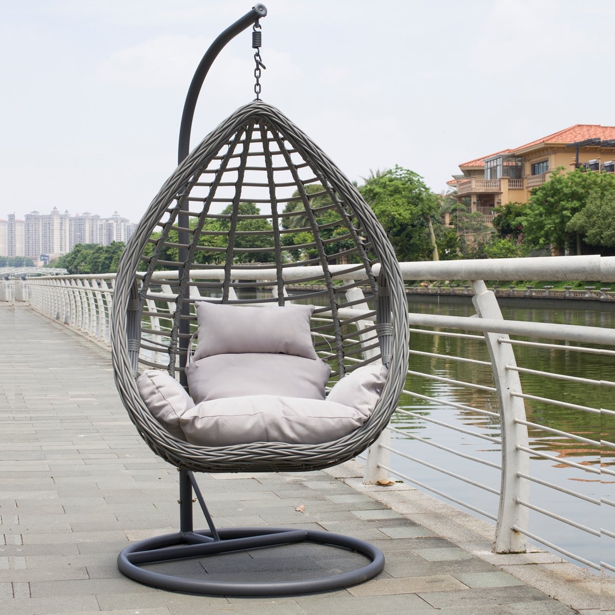 Luxury Large Hand Weaved Rattan Egg Chair – Choice Of Colours Dark Grey Oval Chair – Light Grey – Egg Swing Chair – CGC Retail Outlet