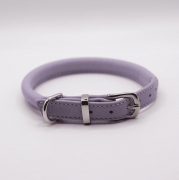 Handmade In Britain Rolled Soft Leather Dog Collar lilac Silver – M – Dogs & Horses UK