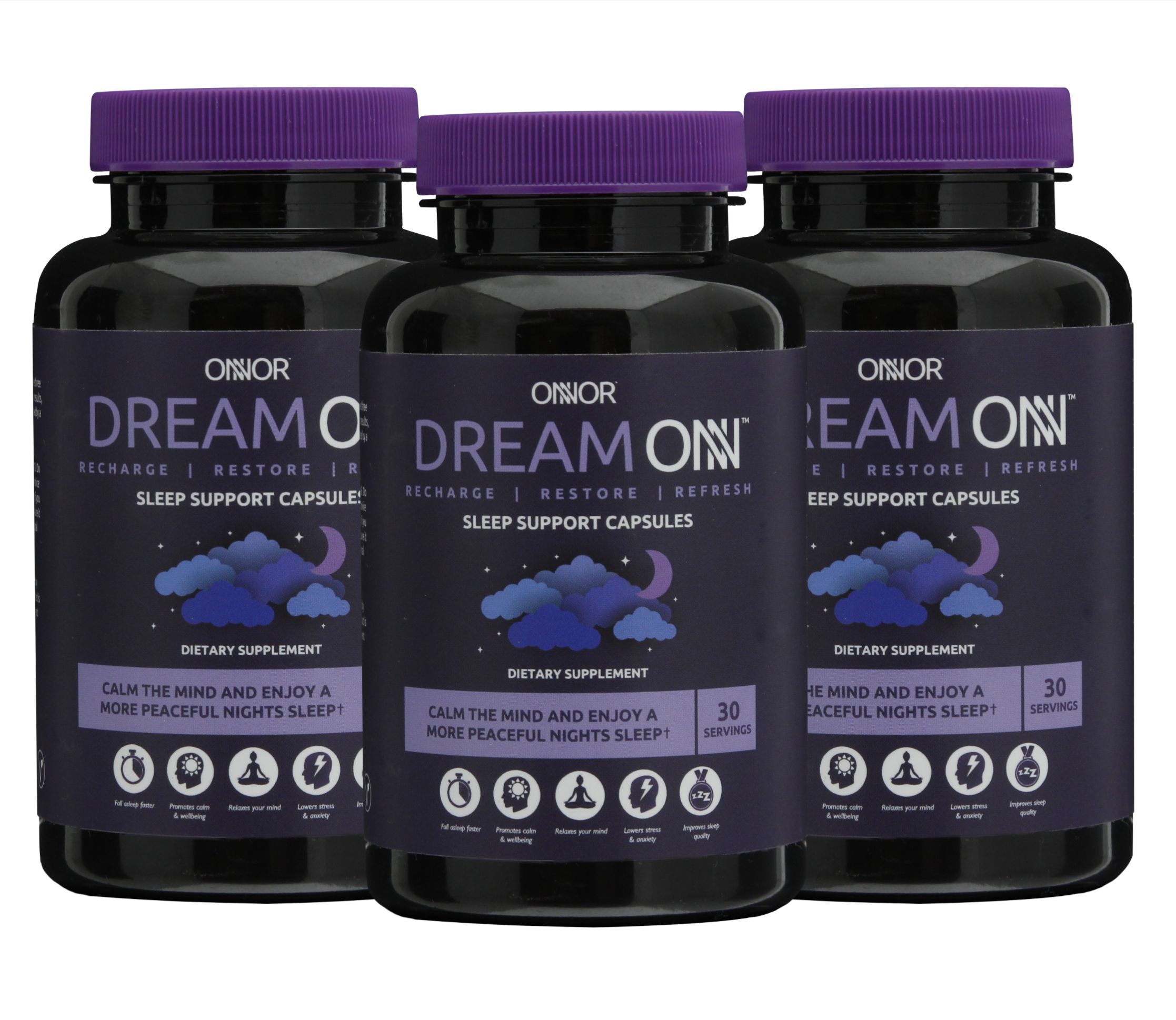 Dream ONN Sleep Support Capsule 3pk – ONNOR – Fall Asleep Faster – Deeper & Less Disturbed Sleep – Vegan – Gluten & GMO Free – ONNOR Limited