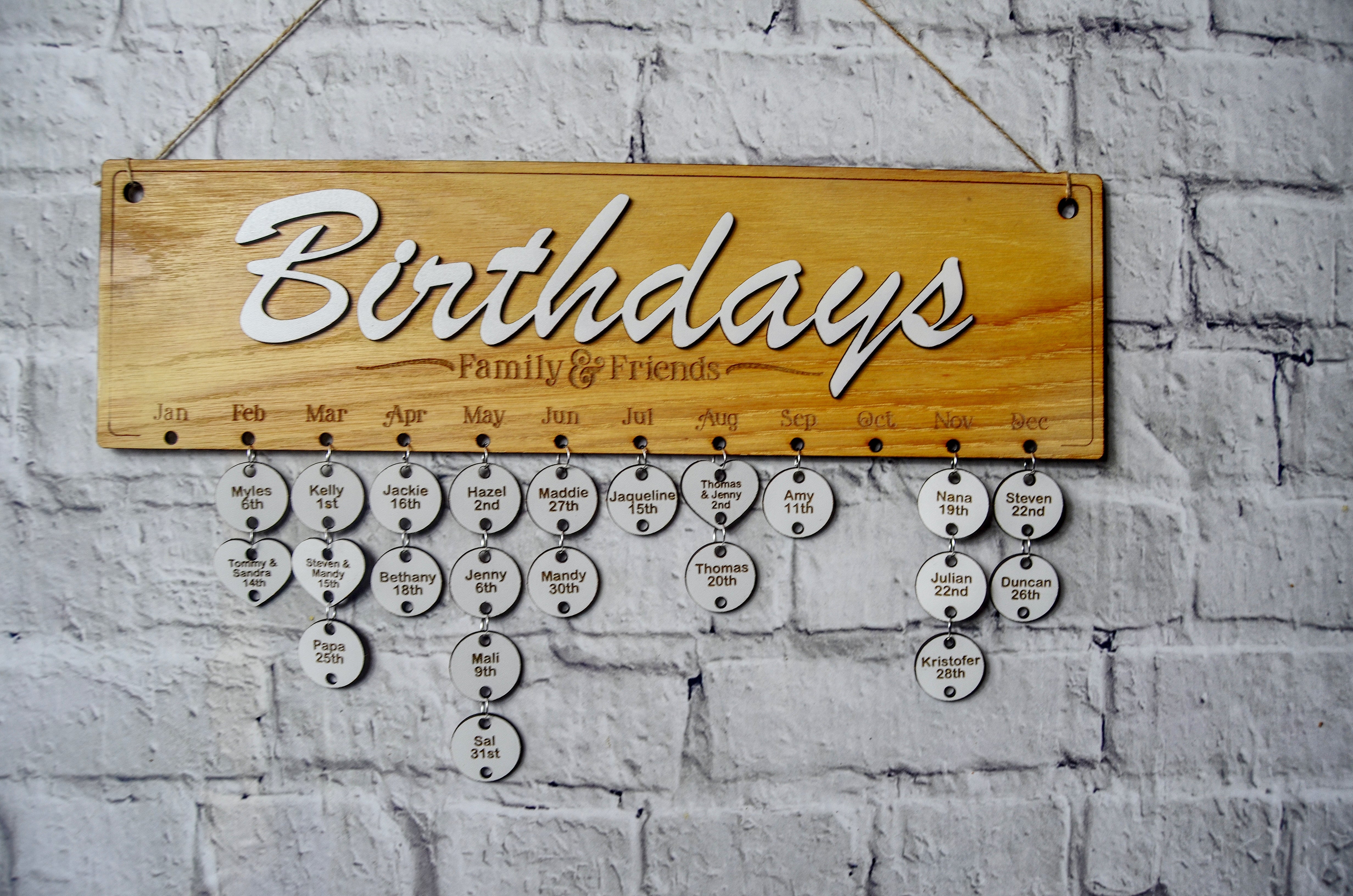 Wooden Birthday Calendar 40 Engravings – Square – Forth Craft & Designs
