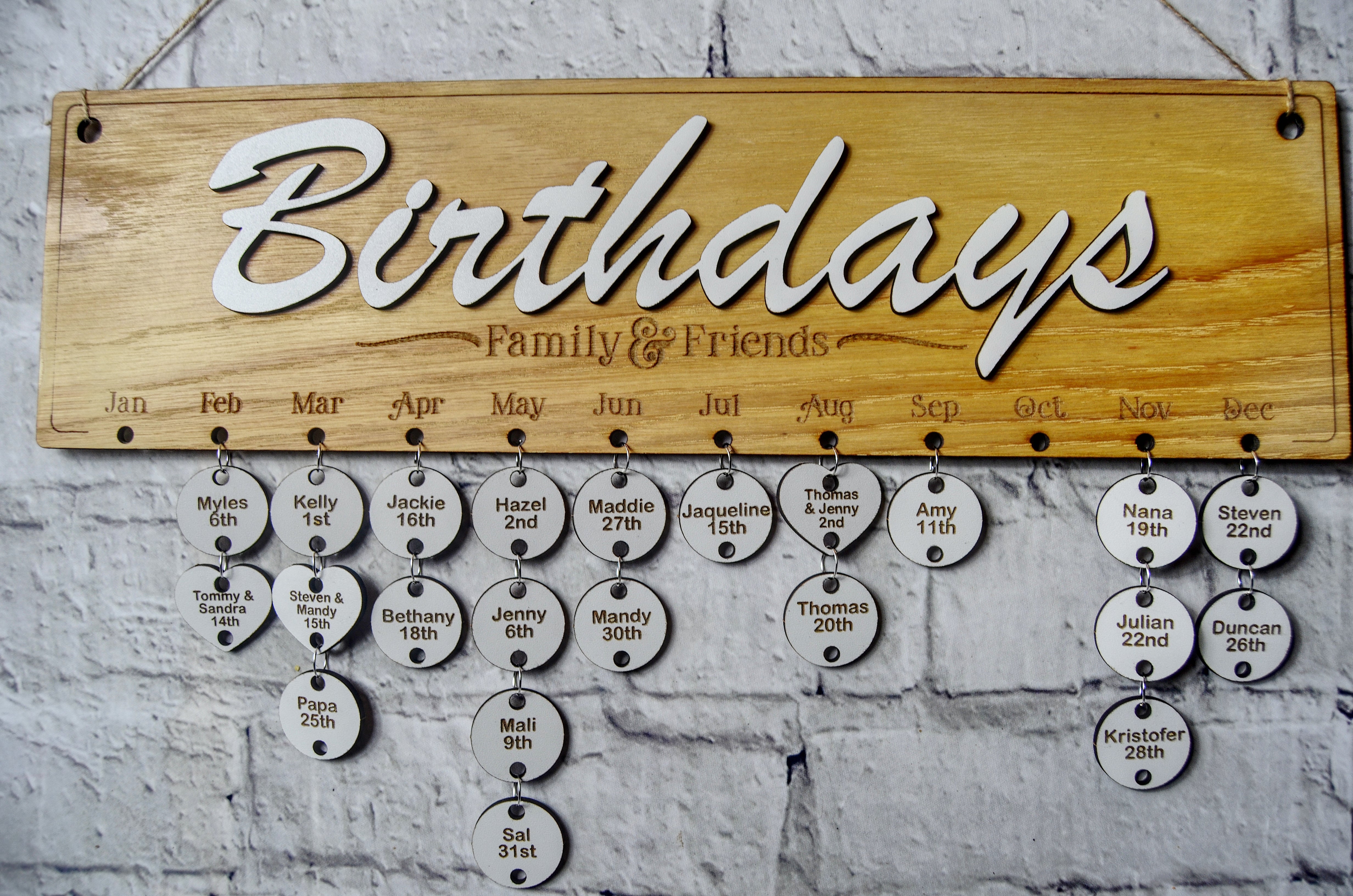 Wooden Birthday Calendar 20 Engravings – Circle – Forth Craft & Designs