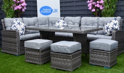 Antigua Rattan Dining Set With Glass or Polywood Top – Grey or Nature Weave Option  AVAILABLE AUGUST – Glass Table Top natural weave