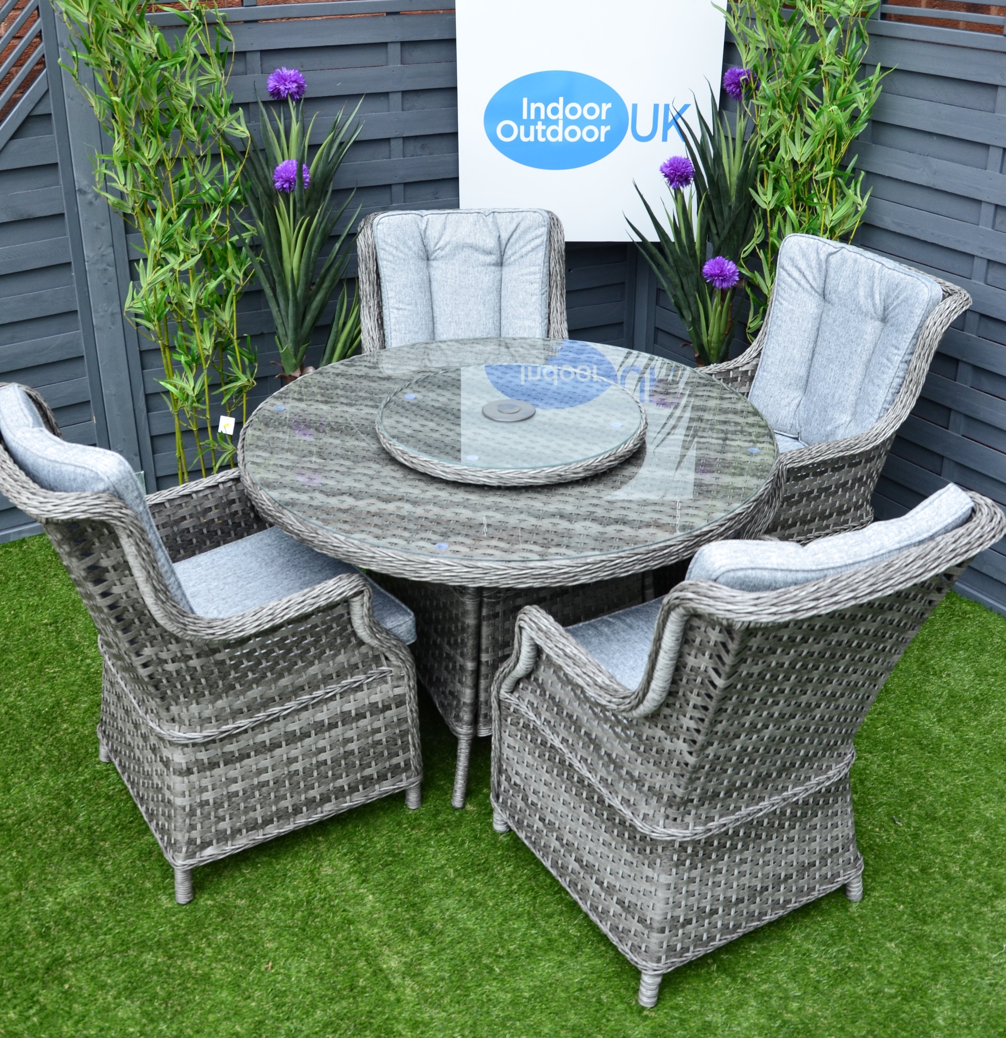 Hatherton Round Glass Top Rattan Dining Set 4 or 6 Seater- In Grey or Natural AVAILABITY 15th JULY – 6 seater dining set grey colour