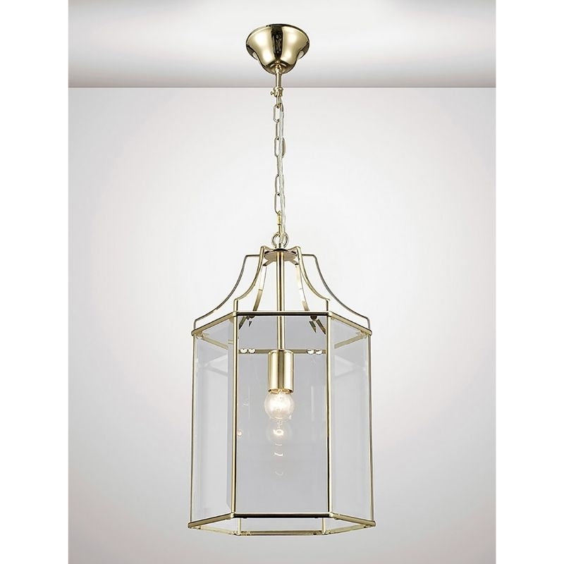 Deco Payton Single Light Hexagonal Pendant Lantern In French Gold Finish And Clear Glass D0095 – Payton ceiling – Deco – Daz Lighting