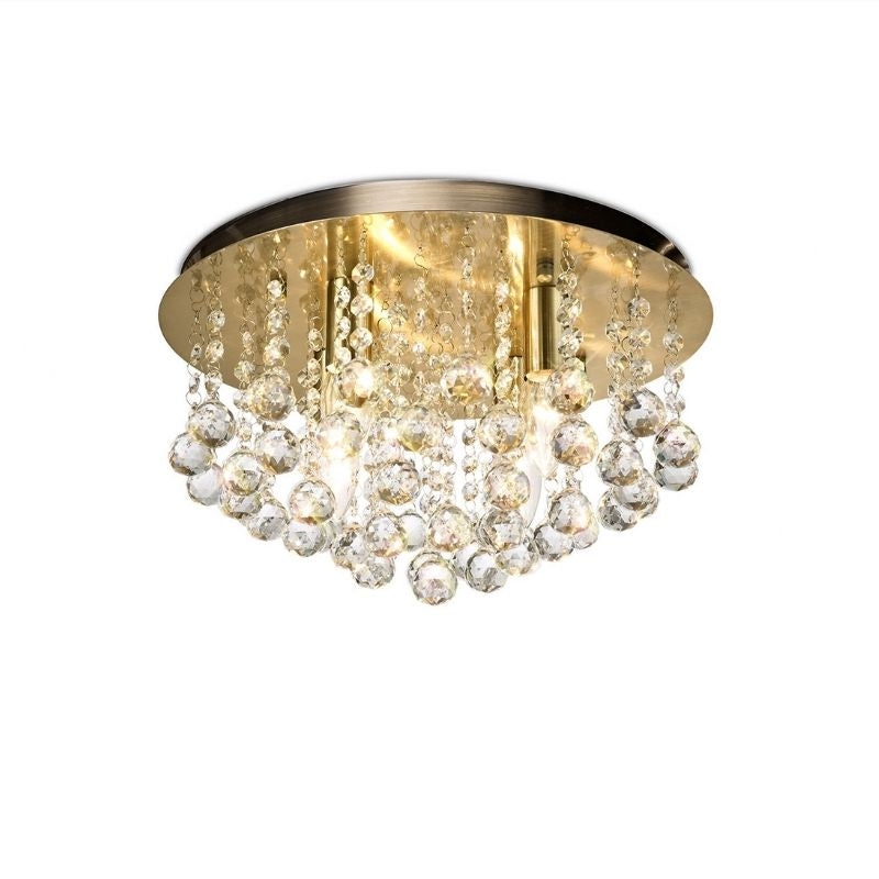 Deco Acton 4 Light Flush Ceiling Fitting In Antique Brass Finish And Sphere Crystal D0187 – Acton ceiling – Deco – Daz Lighting