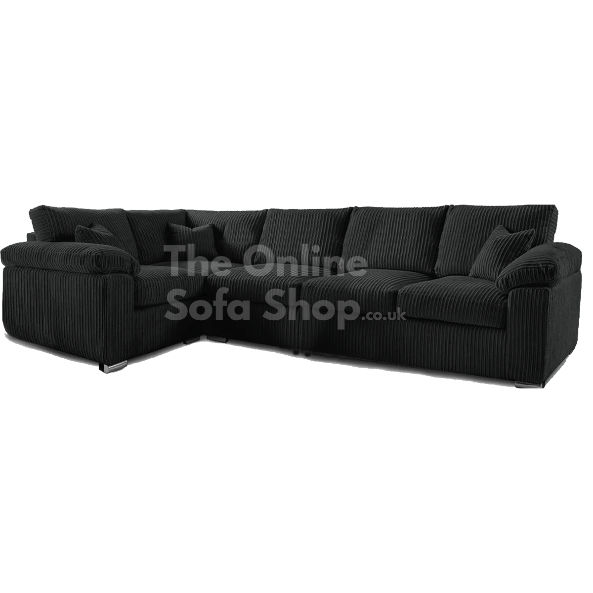 Delta 5 Seater Soft Cord Long Corner Sofa – Left Hand Facing – Black – The Online Sofa Shop