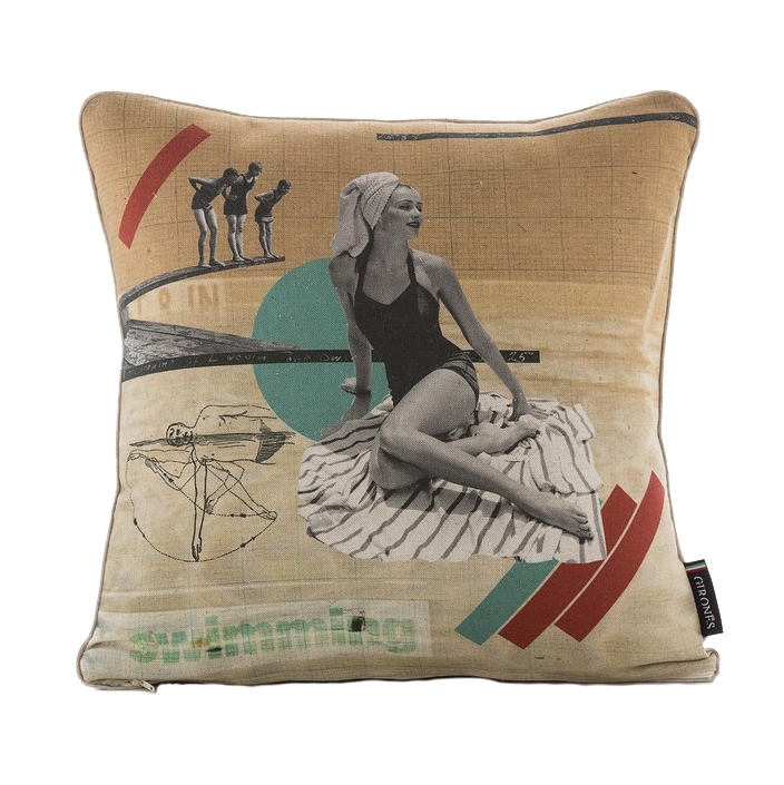 Girones – Vintage Dicckie Cushion – Beige / Black – 25% Linen / 75% Cotton –