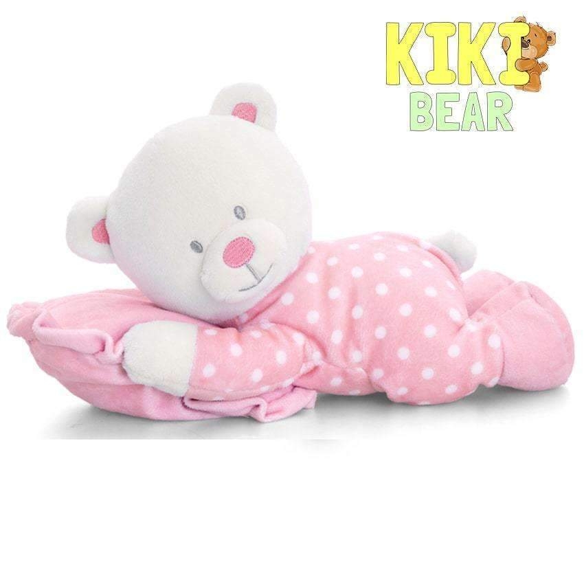 Keel Toys Baby Teddy Bear on Pillow – 30cm, Pink – Kiki Bear