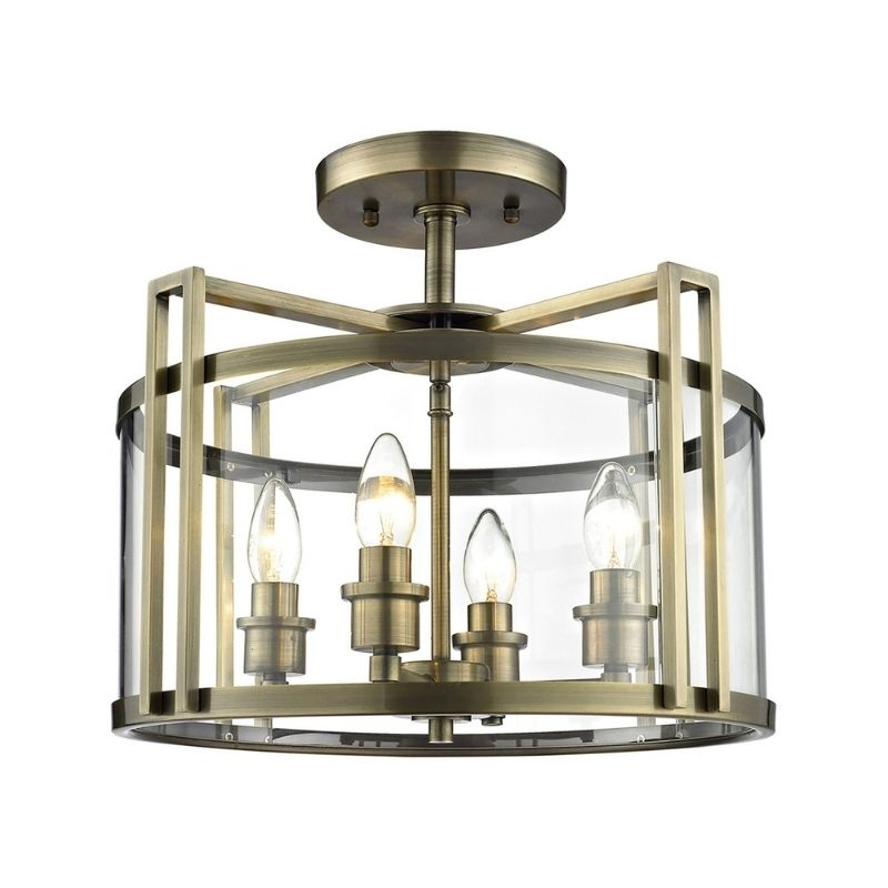Diyas Eaton 4 Light Semi Ceiling Flush In Glass And Antique Brass Finish IL31091 – Eaton Ceiling – Diyas – Daz Lighting