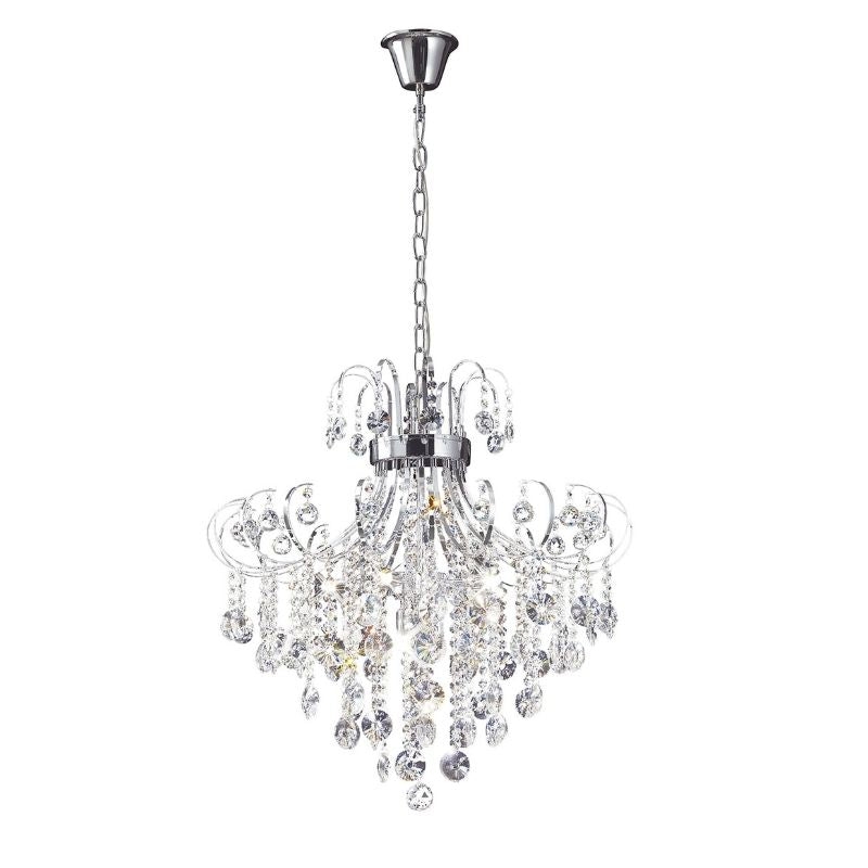 Diyas Rosina 7 Light Chandelier With Crystal Droplets Finished In Polished Chrome IL31056 – Rosina ceiling – Deco – Daz Lighting