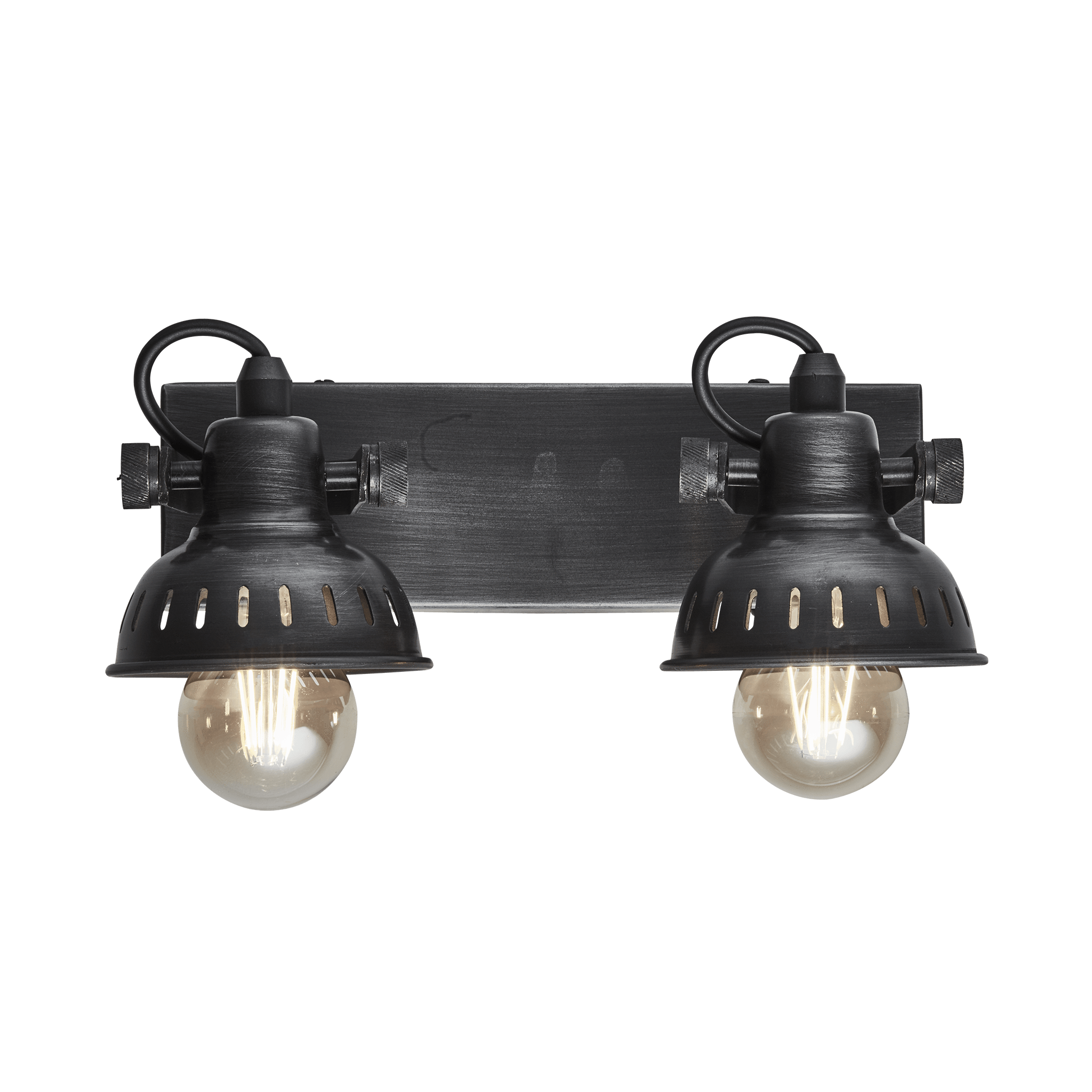 Industville – Swivel Spotlight – Double – Wall Light Fixture – Black / Grey Colour – Pewter / Brass Material – 20 CM X 28 CM X 11 CM