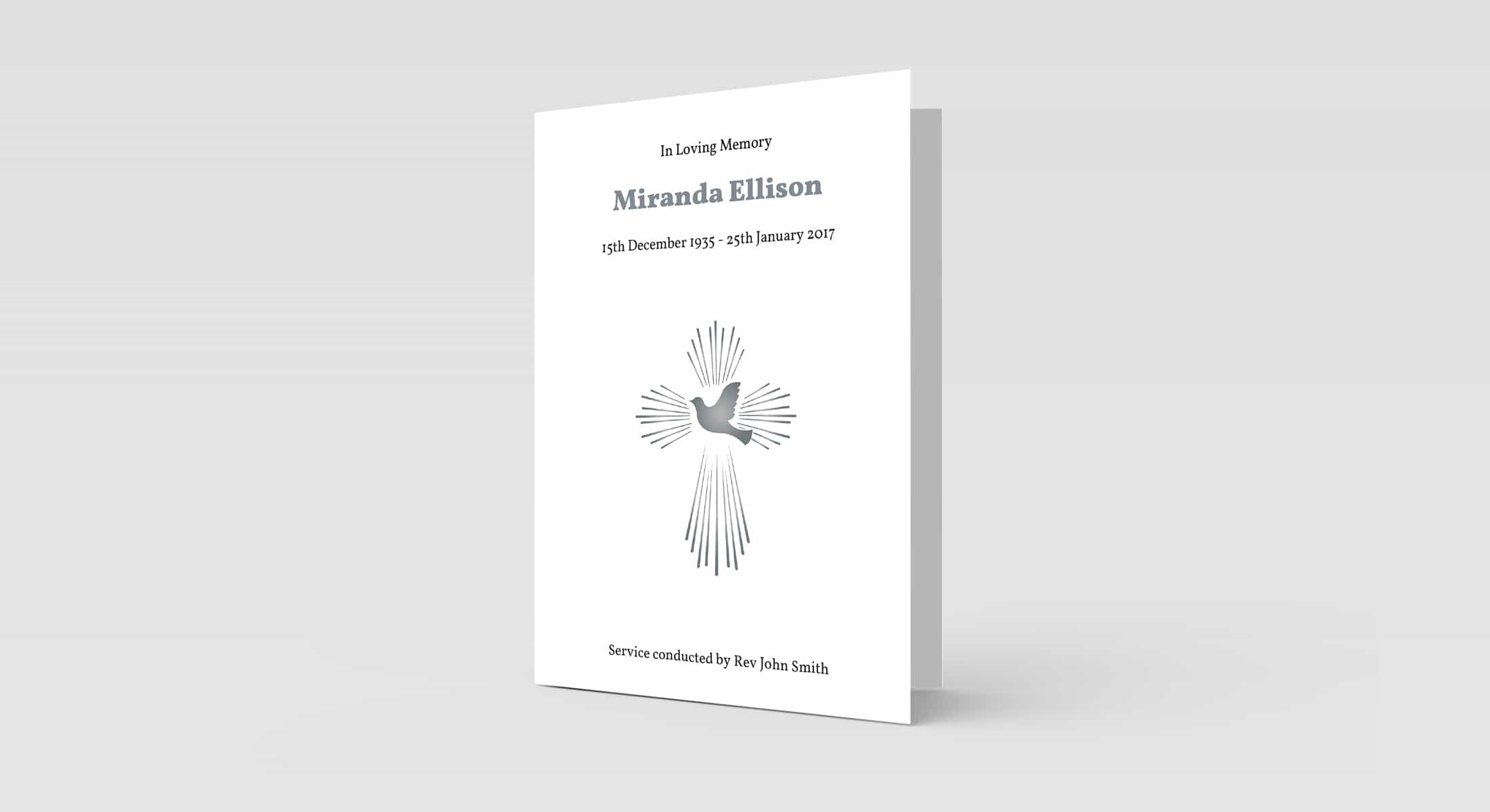 Funeral Order Of Service – Dove with Cross Personalised Design – High Quality Print – Heavy 300g Card – Qty (10x) – Memorial Booklet