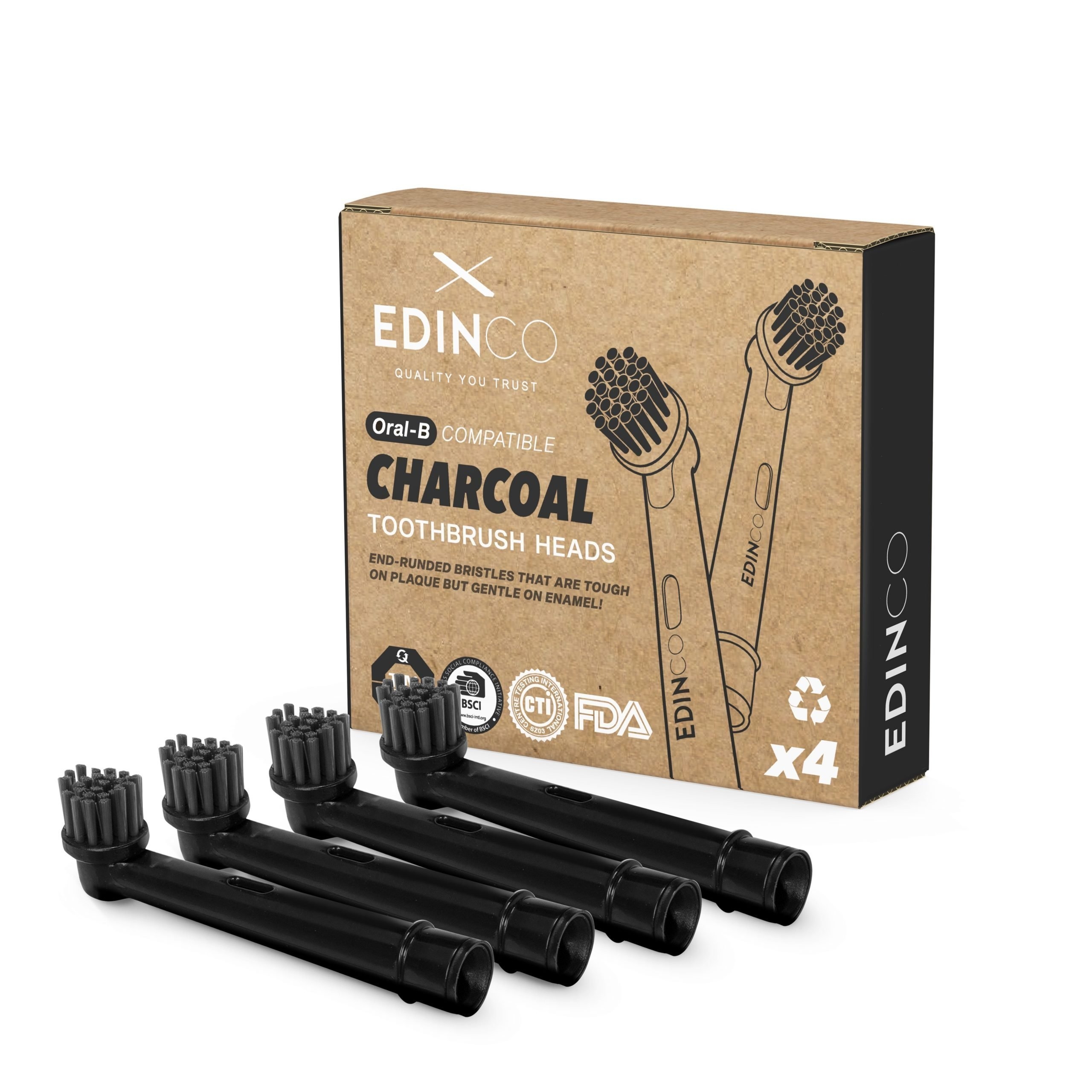 Edinco Recyclable Charcoal Oral B Compatible Heads (4 heads) – Recyclable Dental Care – Edinco