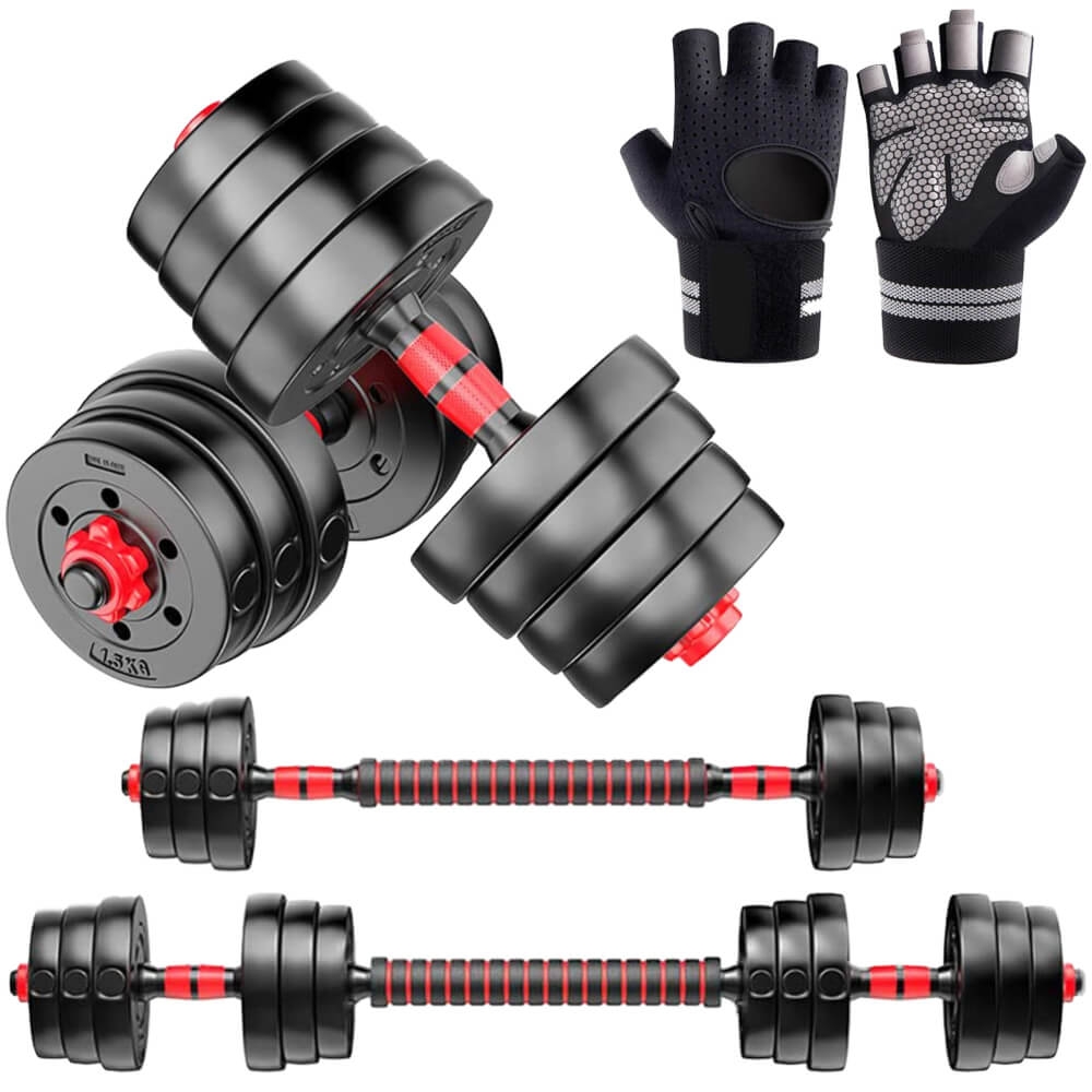 30Kg Adjustable Dumbbell & Barbell Set [Gift: Premium Gym Gloves] – Edinco