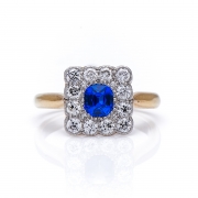 Edwardian, 18ct Gold, Platinum, Sapphire and Diamond Cluster Ring – Vintage Ring – Antique Ring Boutique