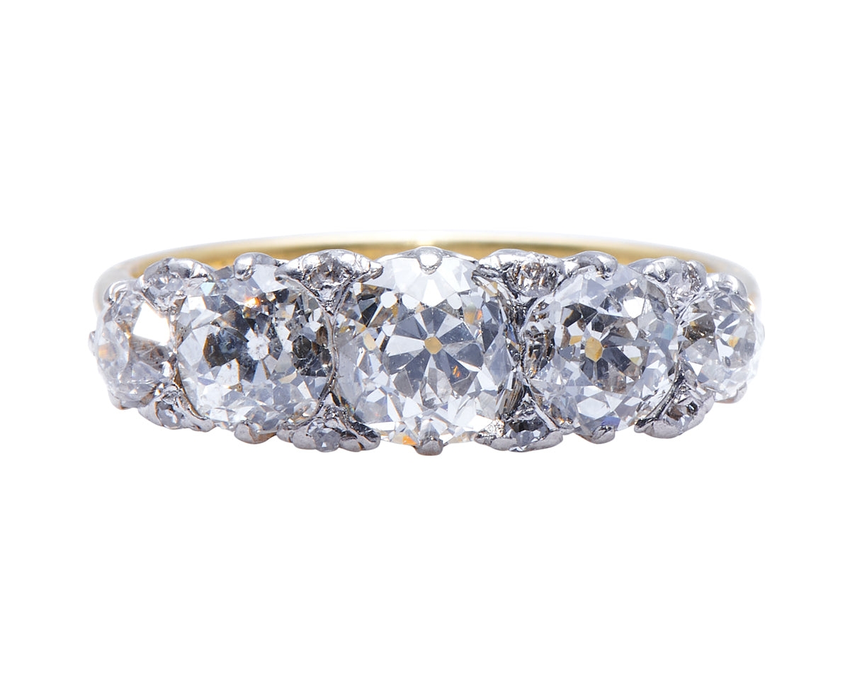 Edwardian, 18ct Gold and Platinum, Old Cushion-Cut Diamond Five Stone Engagement Ring – Vintage Ring – Antique Ring Boutique