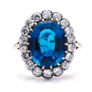 Edwardian, 18ct Gold, Extraordinary Indicolite Tourmaline and Diamond Cluster Ring – Vintage Ring – Antique Ring Boutique