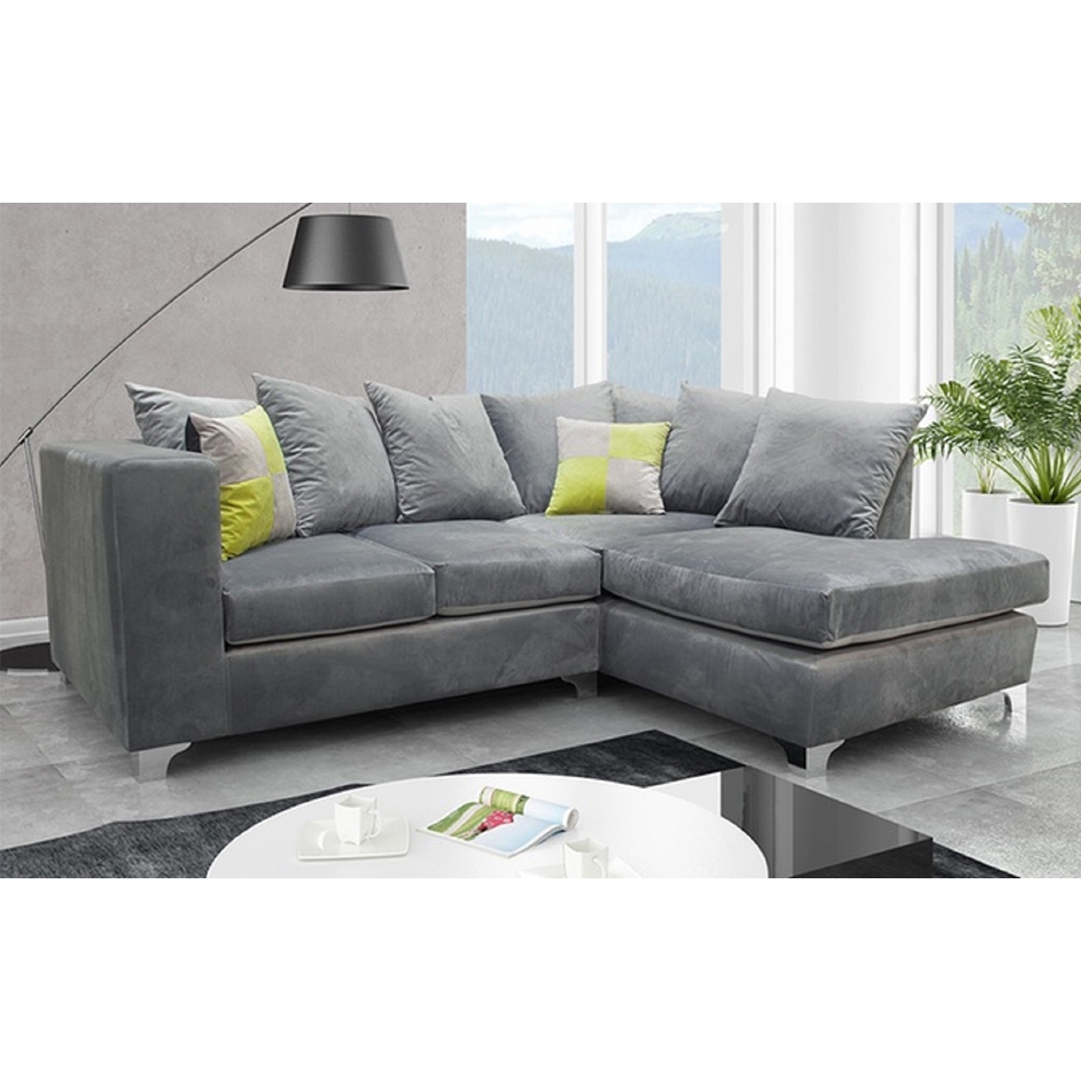 Quinn Plush Velvet 4 Seater Corner Sofa – Right Hand Facing – Black – The Online Sofa Shop